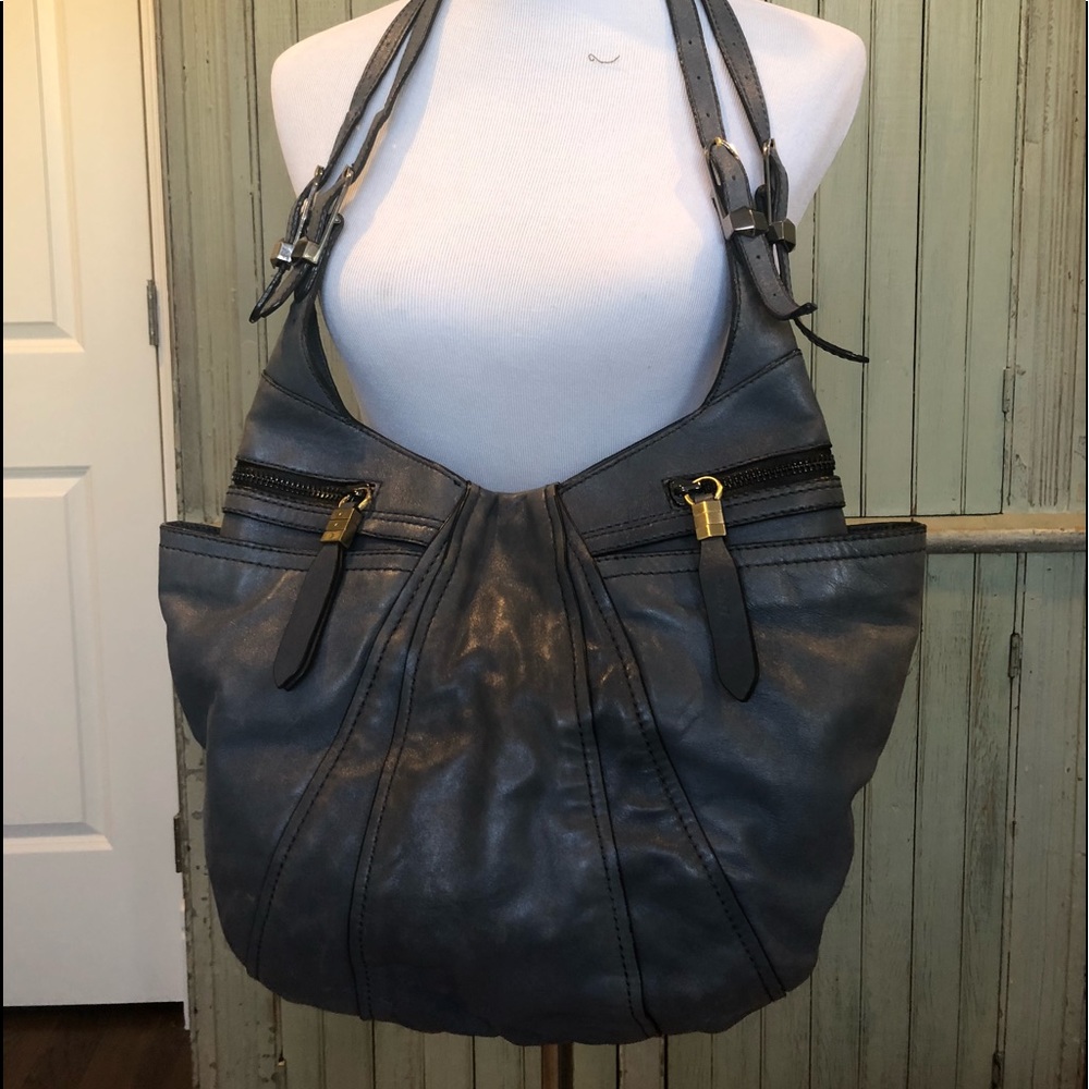 OrYANY gray leather hobo bag w/lots of pockets